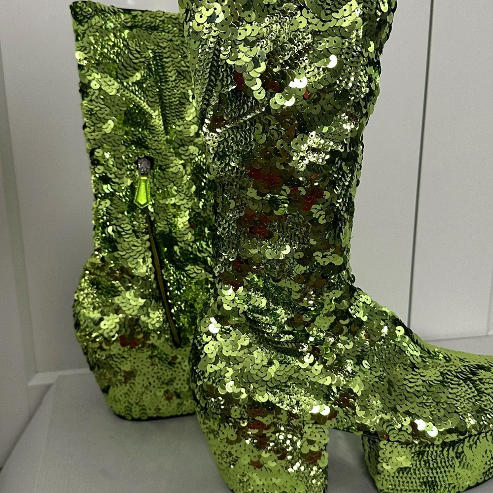 Prada Green Sequined Platform Boots - Picture 8 of 12